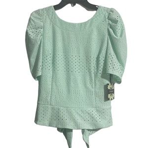 Cliche Mint Green Puff Sleeve Tieback Blouse